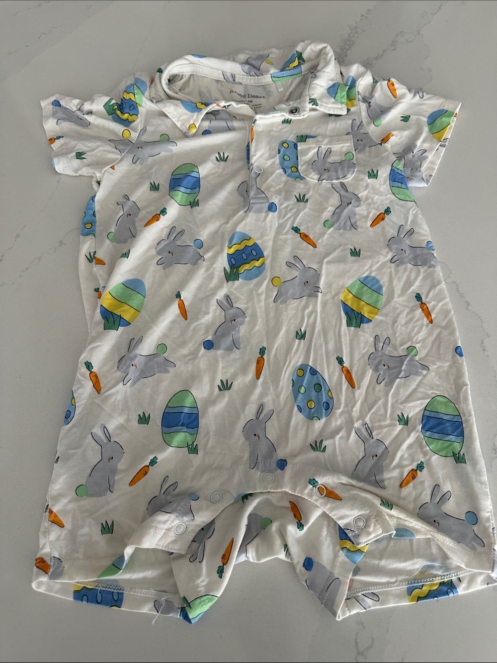 Angel Dear Bamboo Easter Bunny Easter Egg Carrot Print short romper 18-24 months